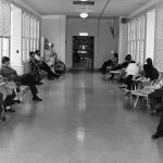 18-0196-059 NH Bremerton 18-0196-059print 8x10 b&w[Naval Hospital Bremerton waiting room? Circa 1974]