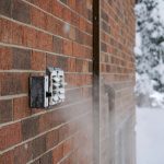 a brick wall with a light switch on it