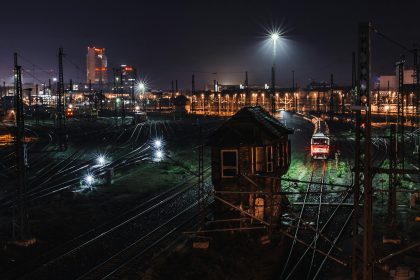 city with high rise buildings during night time